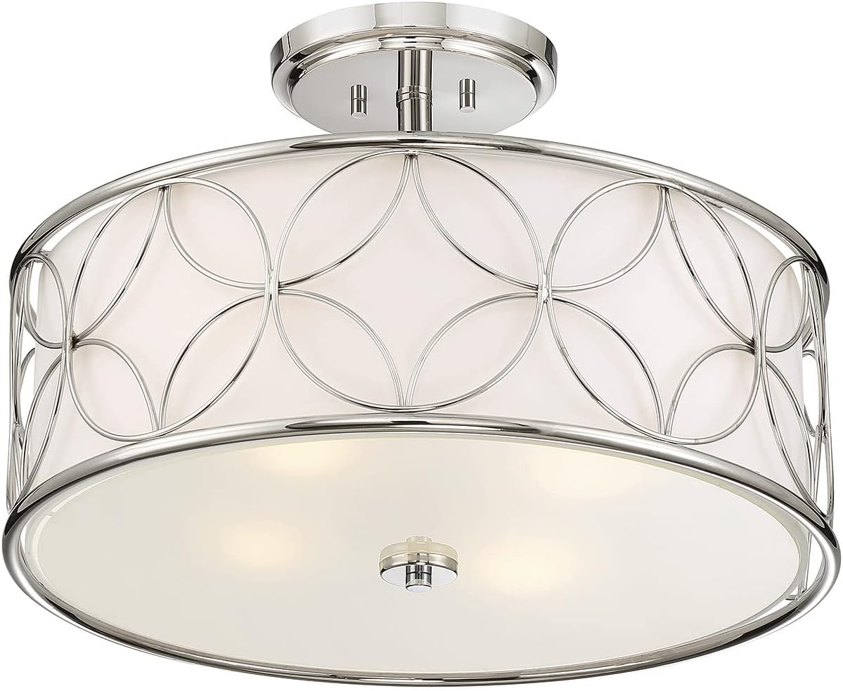 Savoy House 6-1953-4-109 Reid Traditional White Fabric Semi-Flush, 4-Light 240 Total Watts, 14" H x 20" W, Polished Nickel