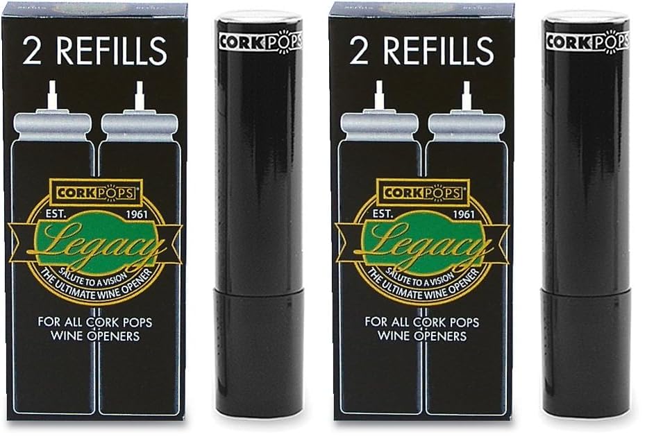 Cork Pops Wine Bottle Opener Refill Cartridges 2 Per Box- Eco-Friendly Low-Pressure, Fits All Cork Pops Models Opens 60-80 Bottles Per Cartridge 1 Box (Pack of 2)