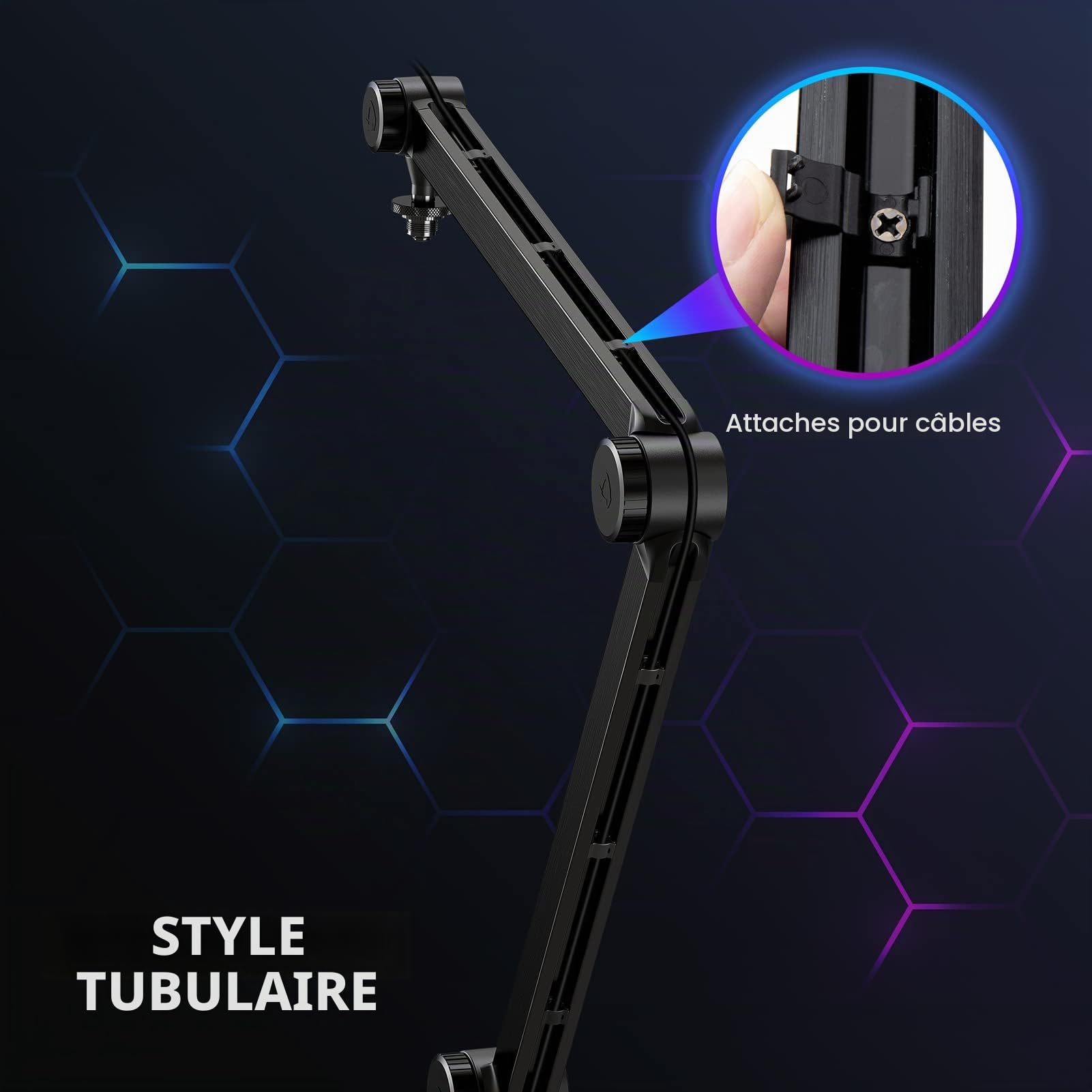 YOUSHARES Bras Micro, Support Micro - Pied de Micro de Qualité Supérieure pour Blue Yeti, Shure MV7+, Rode NT-USB+ PodMic USB, Wave 3, Fifine k658, HyperX QuadCast S, Tubulaire pour Streaming, Gaming