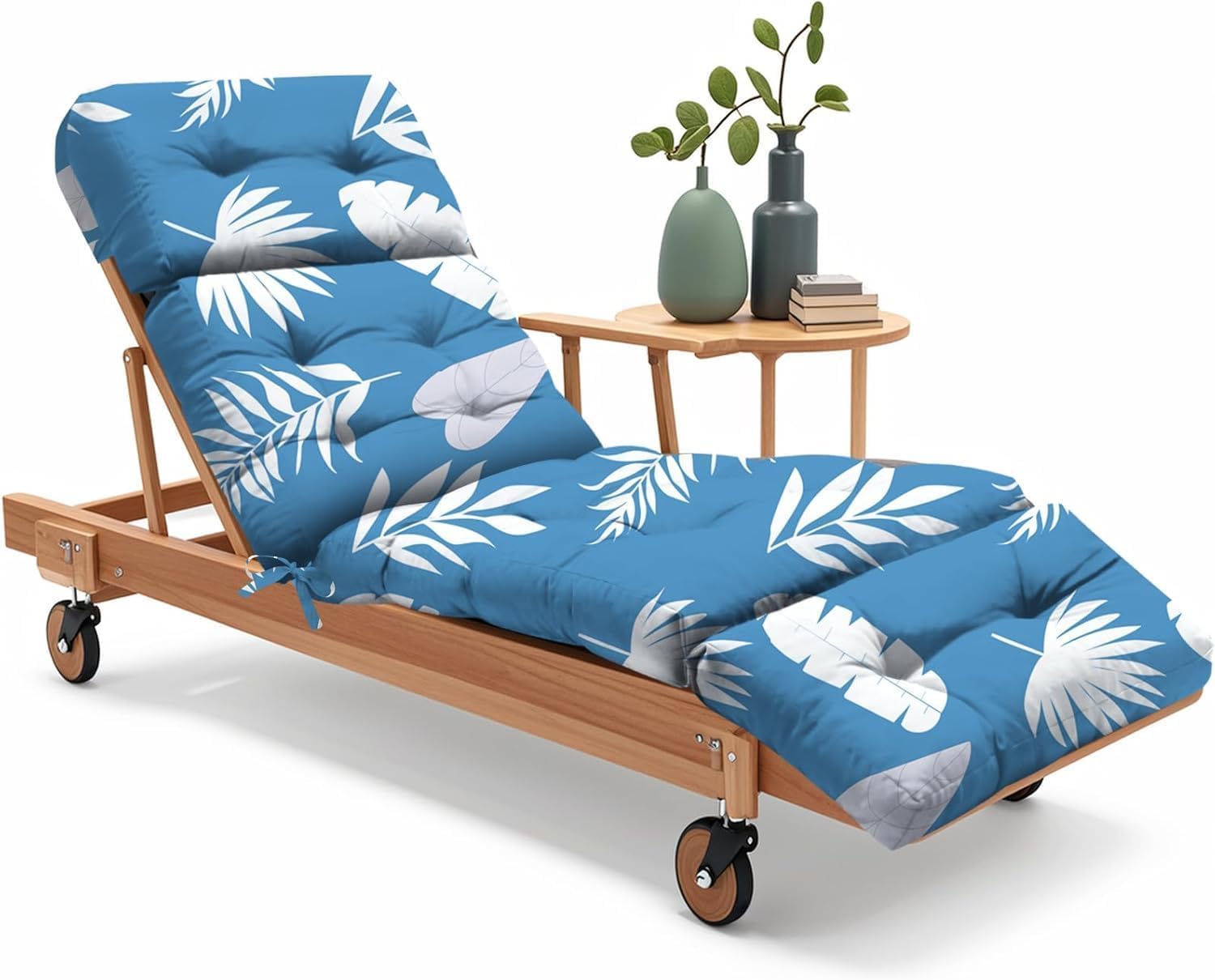 widesmile Sun Lounger Cushion Only Replacement Waterproof 189x58x12 cm Thicken Garden Sunlounger Cushions with Non-Slip Seat Pads for Indoor Outdoor Patio Reclining Chair, Blue Leaf — image 1
