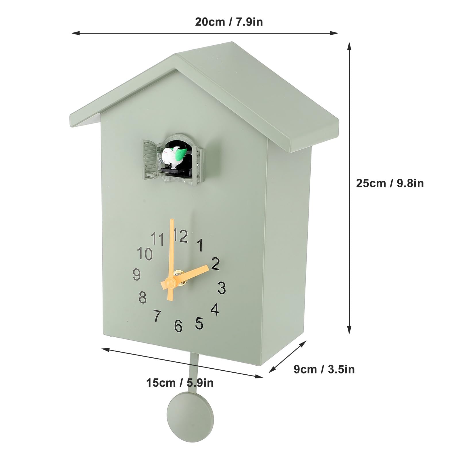 Pilipane Reloj de pared moderno de cuco nórdico con diseño de péndulo de voz de pájaro para dormitorio, sala de estar y decoración más única del hogar (verde)