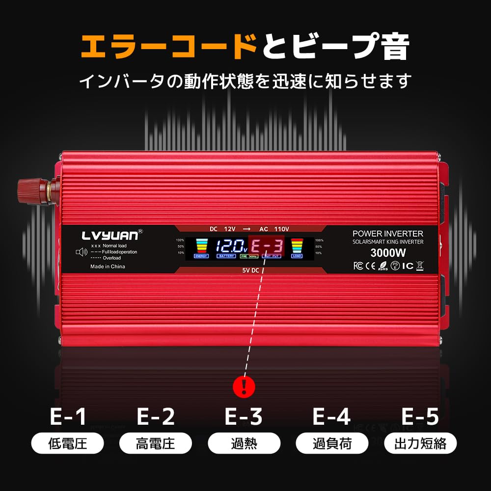 Amazon | LVYUAN（リョクエン）インバーター 12V 定格 1500W 最大 