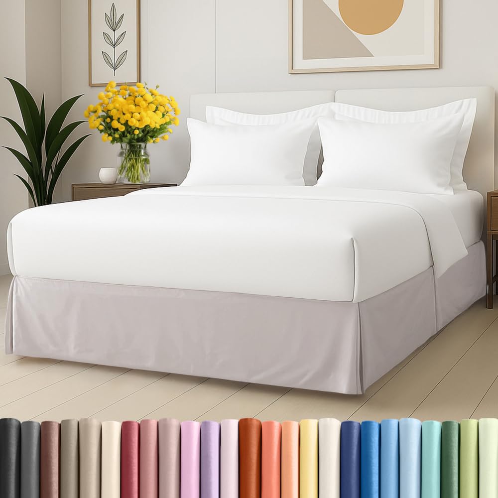 Cache-sommier plissé à 3 côtés – Très grand lit – Ultra doux, facile à installer avec une chute de 30,5 cm, résistant aux plis et à la décoloration, pour femmes, hommes, enfants, adolescents – Gris