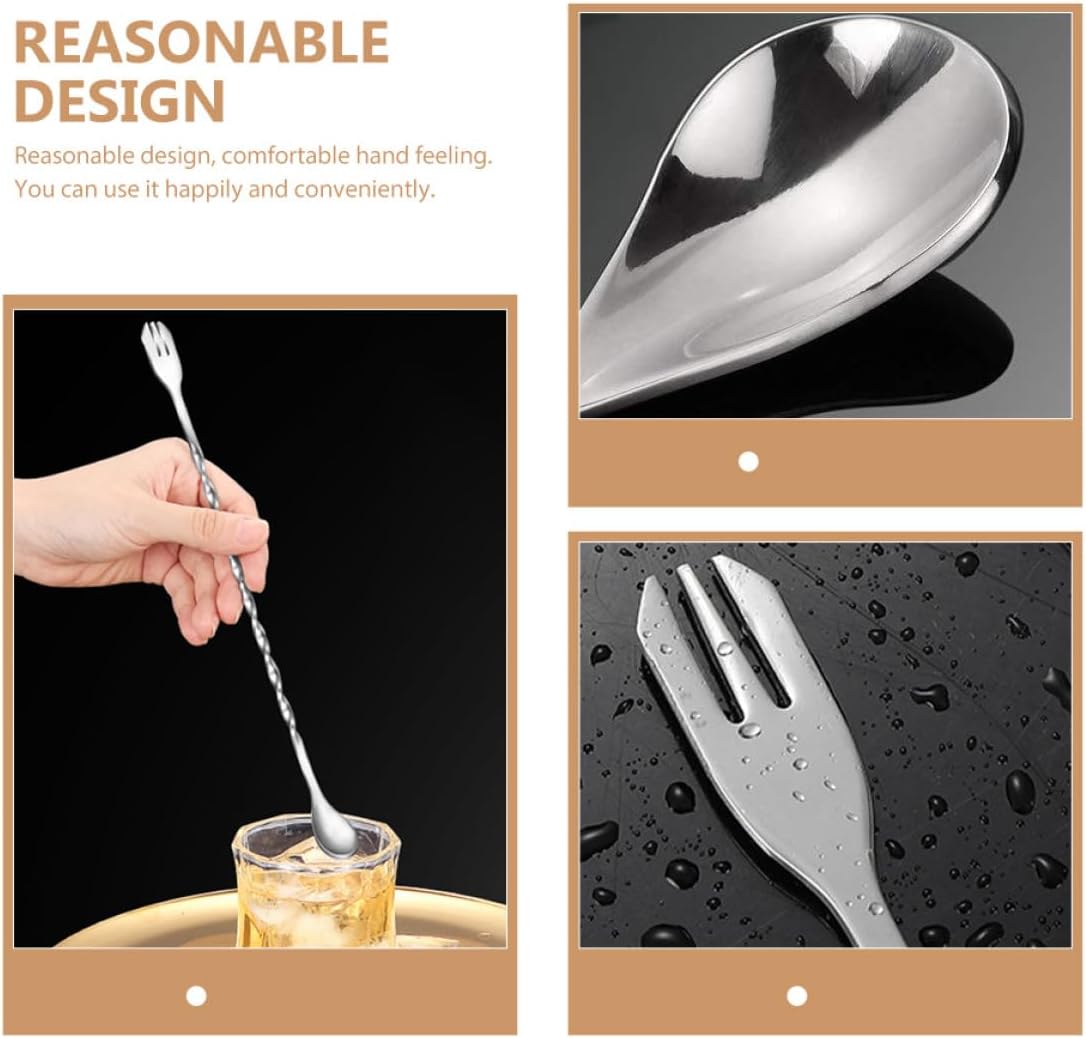 3pcs 304 Stainless Steel Long Cocktail Stirring Spoons Bar Accessories with Small Spoon, and Flat Head for Mixing Drinks and Coffee