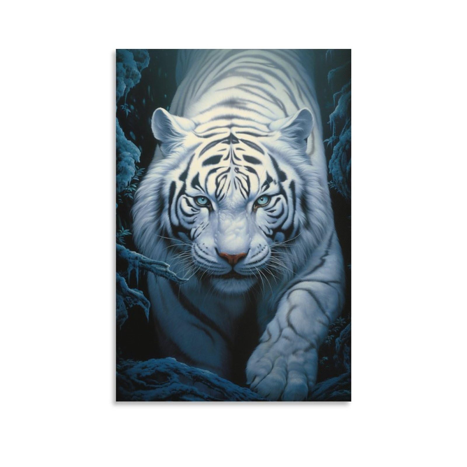 AYAROS Approaching Tiger Painting Poster Vintage White Tiger Wild Animal Canvas Wall Art Prints Painting for House Room Unframed 08x12 inch