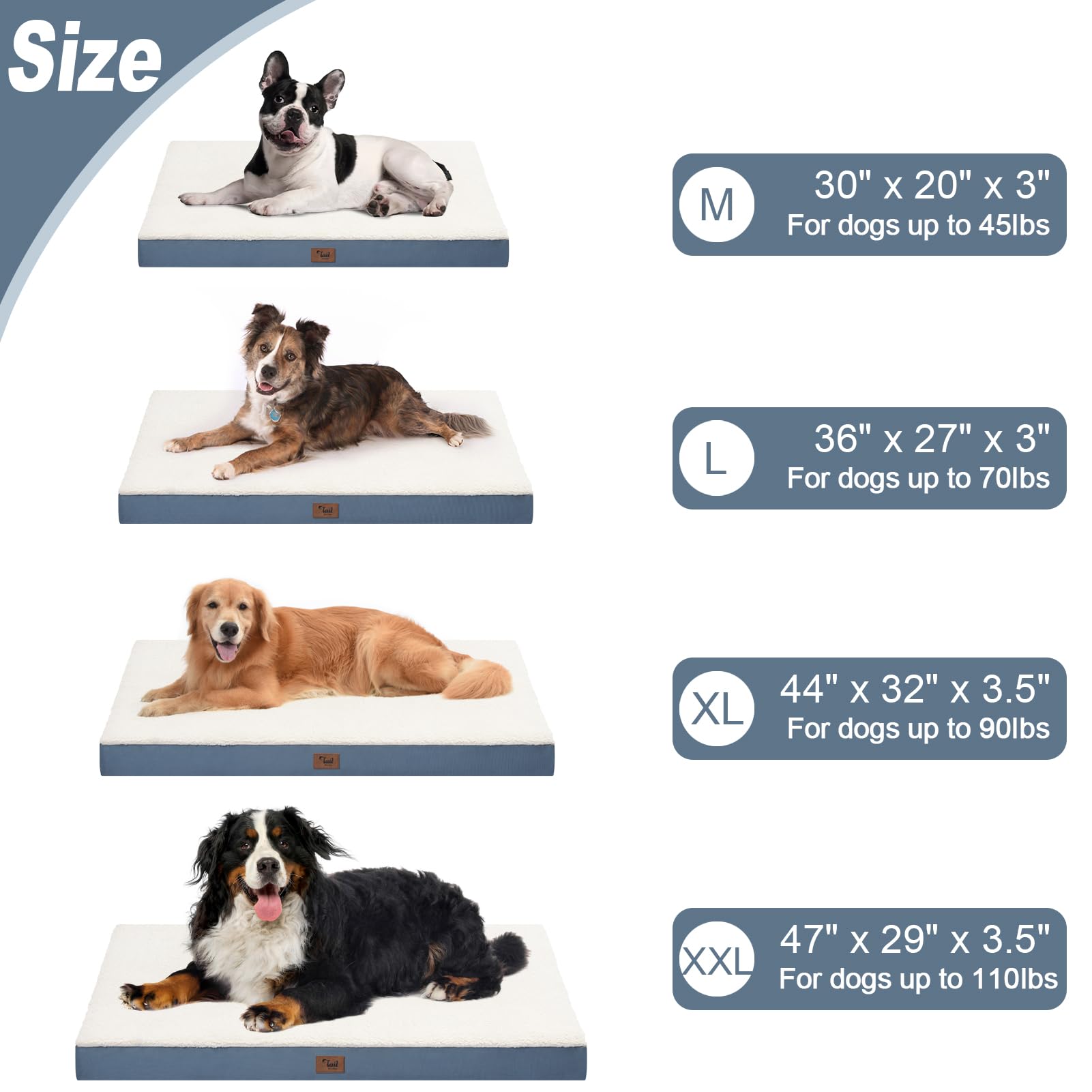 Tail Stories Outdoor Waterproof Dog Bed, Orthopedic Dog Bed for Medium Dogs 30x20 Inch, Egg Crate Foam Pet Bed with Washable Removable Oxford Cooling Cover, Navy - image 7