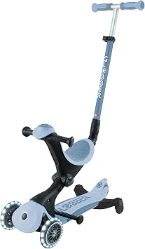 Globber - GOUP Deluxe Lights ECO 360-3-Wheel Scooter with 360 Rotatable Seat, Footrest, LED and Durable Materials, 15 Months to 6 Years - Blueberry