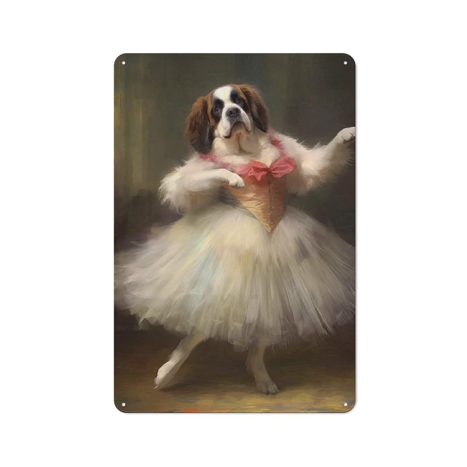 Junmoney Style-4 Tin Wall Plaque 30X20cm With Saint Bernard Ballerina For Pub Or Café, For Hospitality Wall Decor Collectors