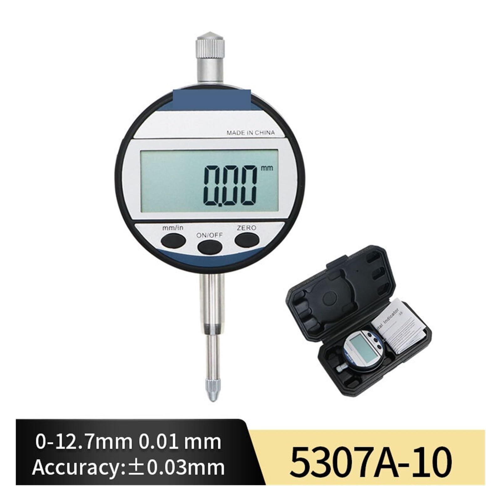 Indicador de Cuadrante, Indicador digital electrónico Rango métrico/pulgadas 0-12,7 mm/0,5 "Indicador de cuadrante con herramienta instrumento medida caja venta al por menor(0-12.7mm)