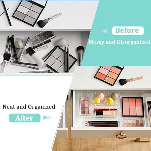 25 Pcs Clear Plastic Drawer Organizer Set, 4 Sizes Desk Drawer Divider Organizers And Storage Bins, Organizer Trays And Bathroom Drawer Organizers For Makeup, Bedroom, Office, Kitchen Divider Utensils #TOP3
