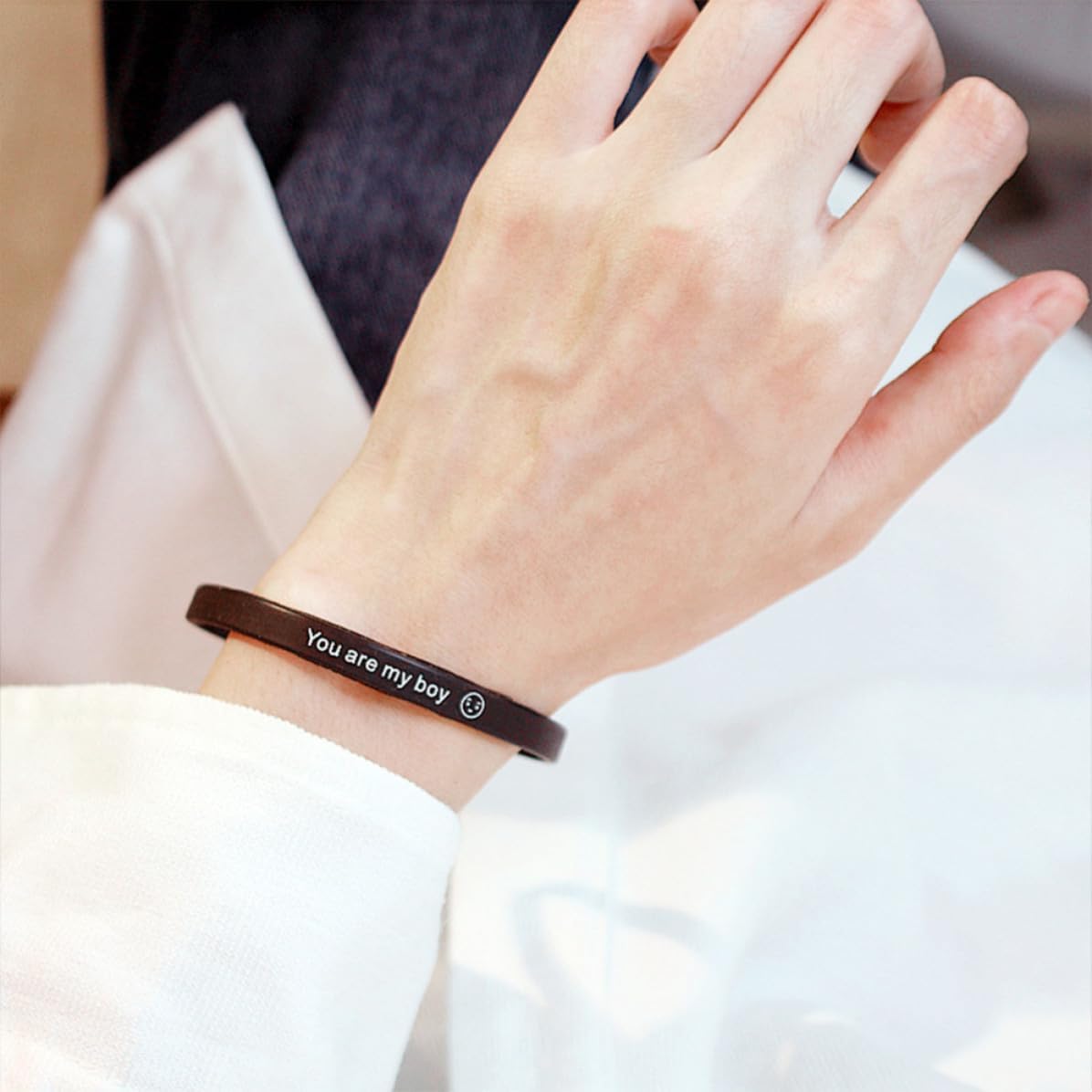 BESPORTBLE Black Silicone Letter Wristband Bracelet for Teen Boys image 3