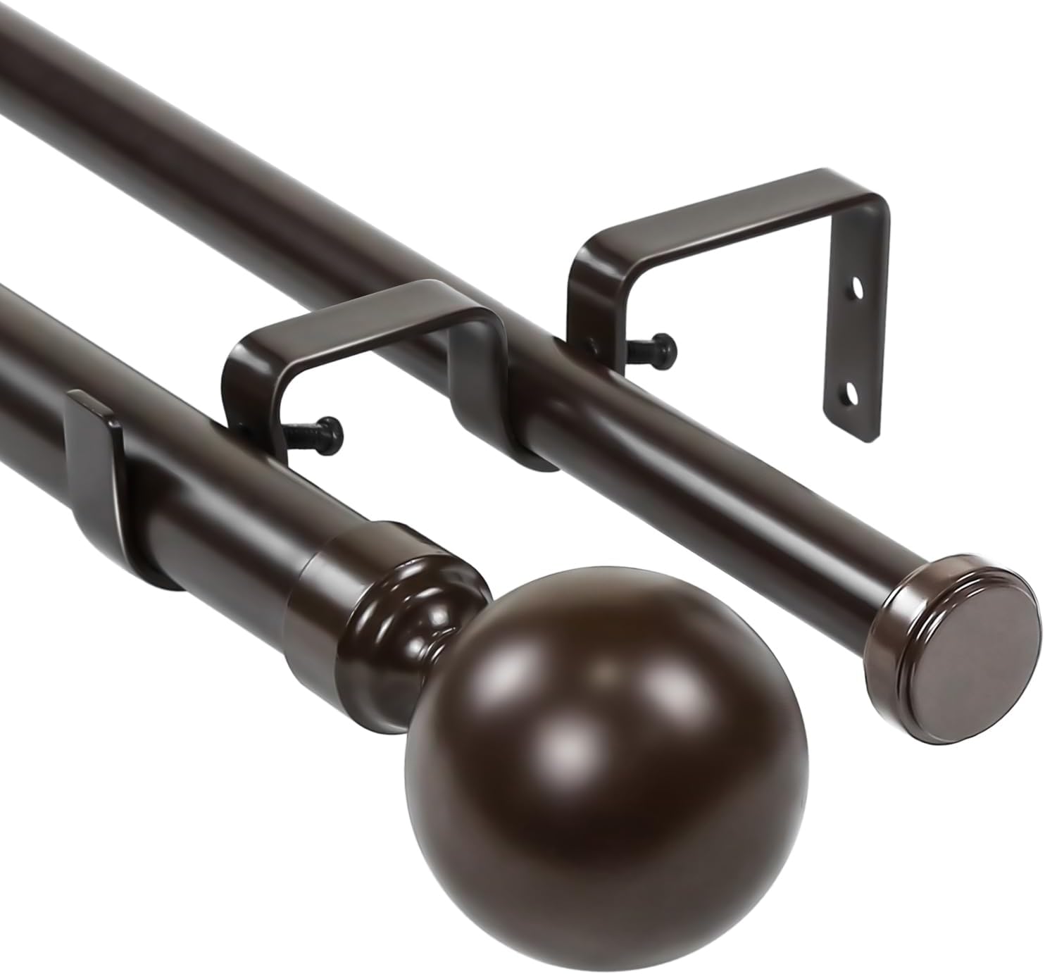 Urbanest Steel Ball Flat Button 1" 3/4" Double Drapery Curtain Window Rod Set - 28" to 48", Bronze