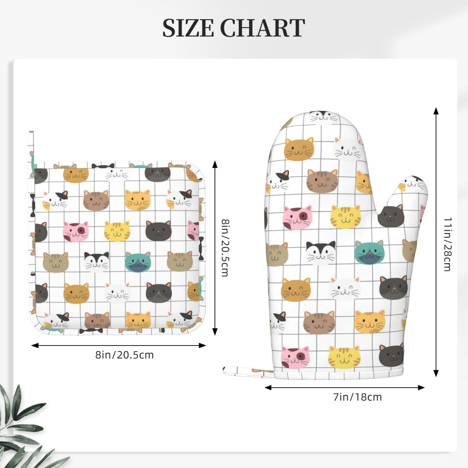 Lot de 4 maniques et maniques en forme de chats mignons - Motif animaux colorés - Résistants à la chaleur - Rustiques - Pour cuisine, pâtisserie, grillades, barbecue