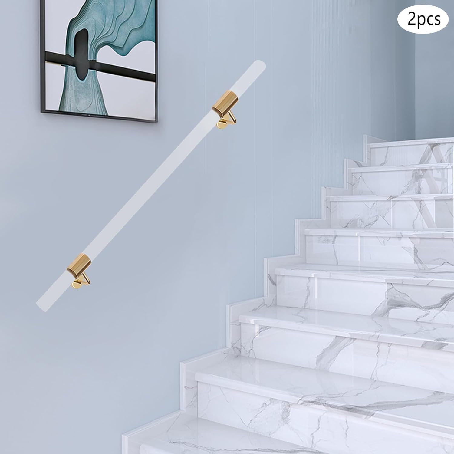 2 Pack Acrylic Handrail for Indoor Stairs, 1m/3.3ft Wall Mount Transparent Staircase Handrails with Golden Brackets Wall Mount Railing for Hotel Lofts