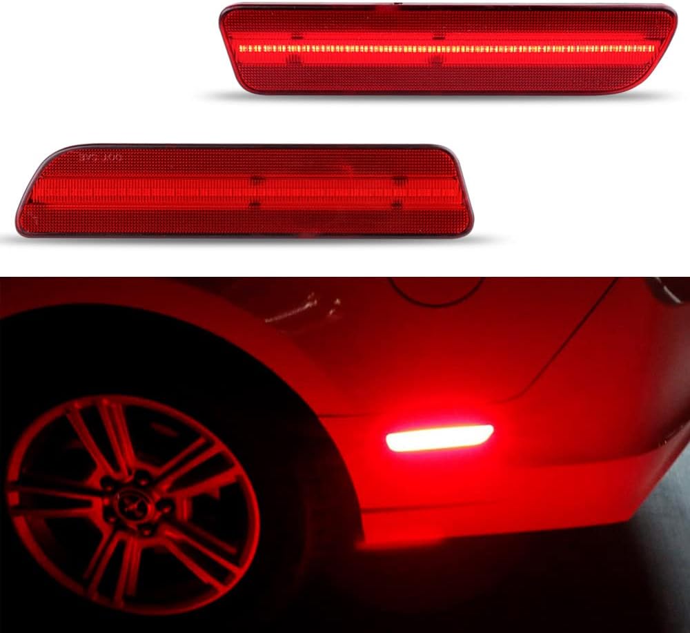 Full LED Rear Bumper Side Marker Light for 2005-2009 Ford Mustang GT Dark Red Cover Lens Red Lamps Light Kit 2pcs