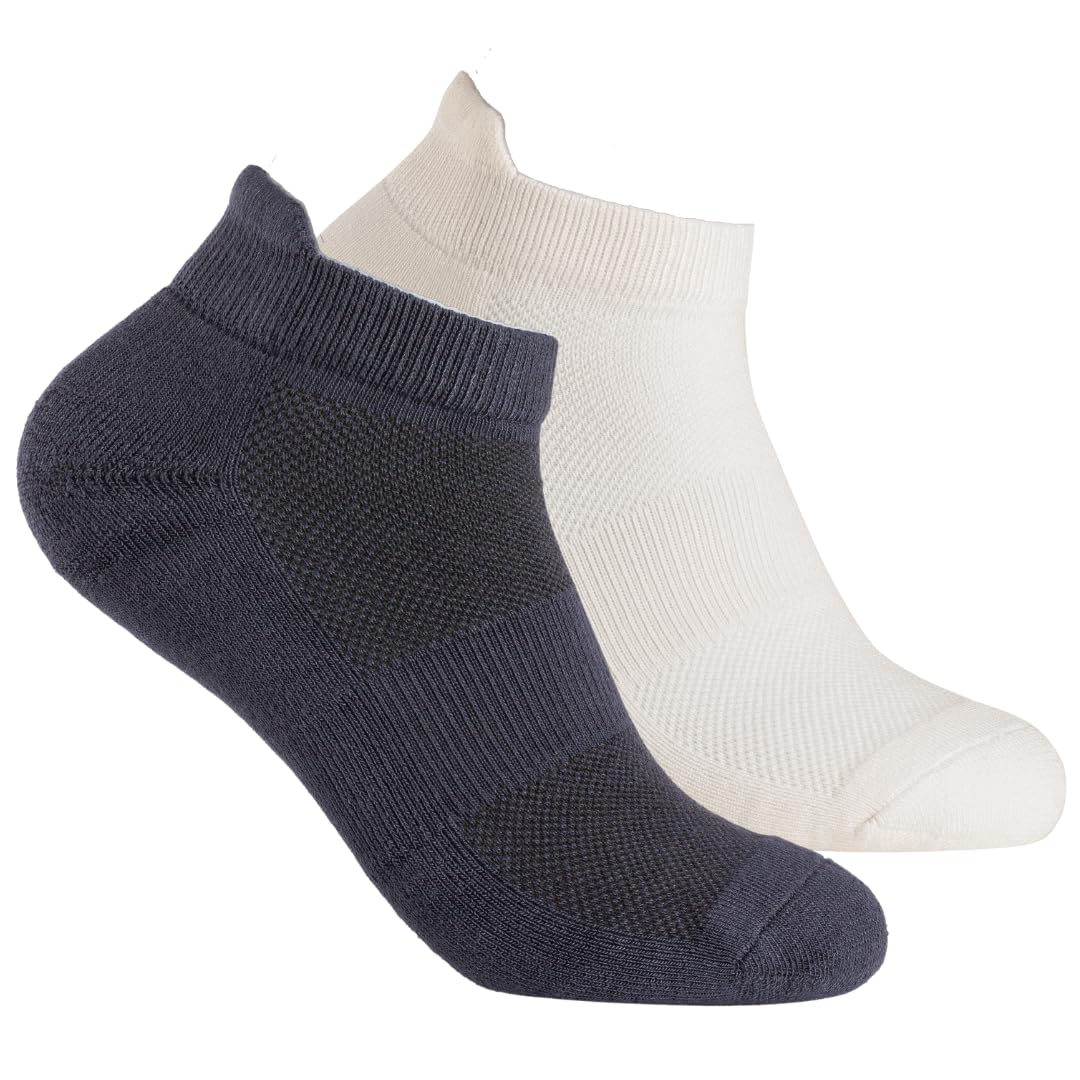 LURU™ 100% Pure Bamboo Socks for Men | Ankle Length, Zero-Odour Sports Summer Socks for Running, Gym | Thick, Super Soft & Sole Cushioning Half/Short Towel Socks (Blue : White : Black)