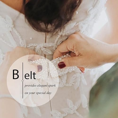 Miniatura 7 de Tgirls Cinturón de perlas para boda, banda elástica de cristal para mujer, cinturón de diamantes de imitación, cintura con cuentas blancas, S-2