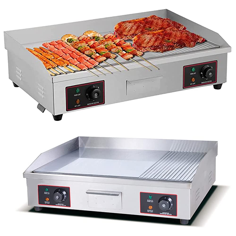 MYUYEE Commercial Iron Plate Electric Frying Pan, 1/3 Grooved Flat Bottom Pan with Temperature Control, Iron Plate Baking Machine, Manual Cake Grabbing Machine, Gong Baking Machine, Oven