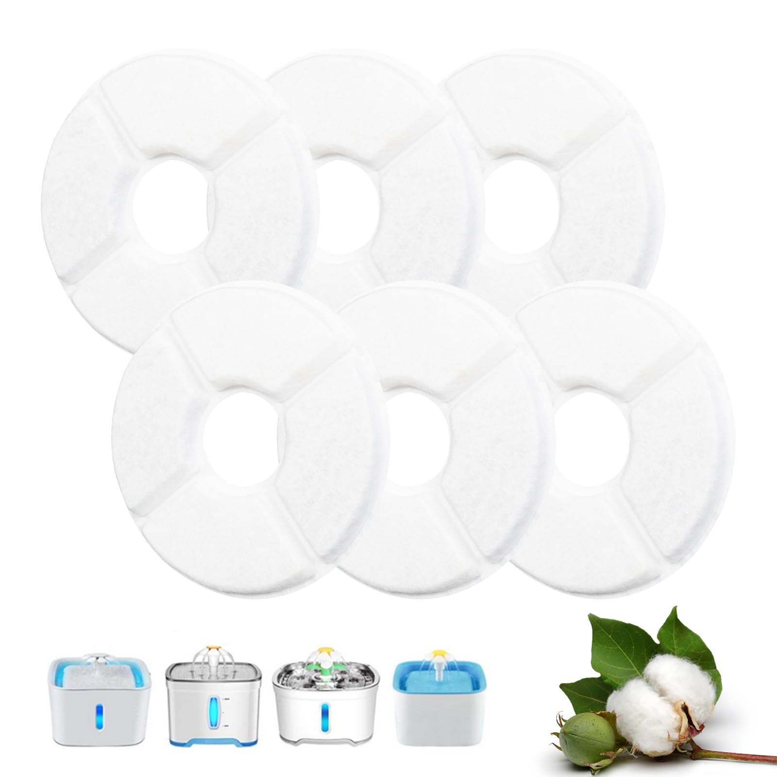 6Pcs Cat Water Fountain Filter,Edsjegn Filter Replacements for 81oz/2.4L Cat Water Fountain Circular Water Fountain Filter Replacement,White