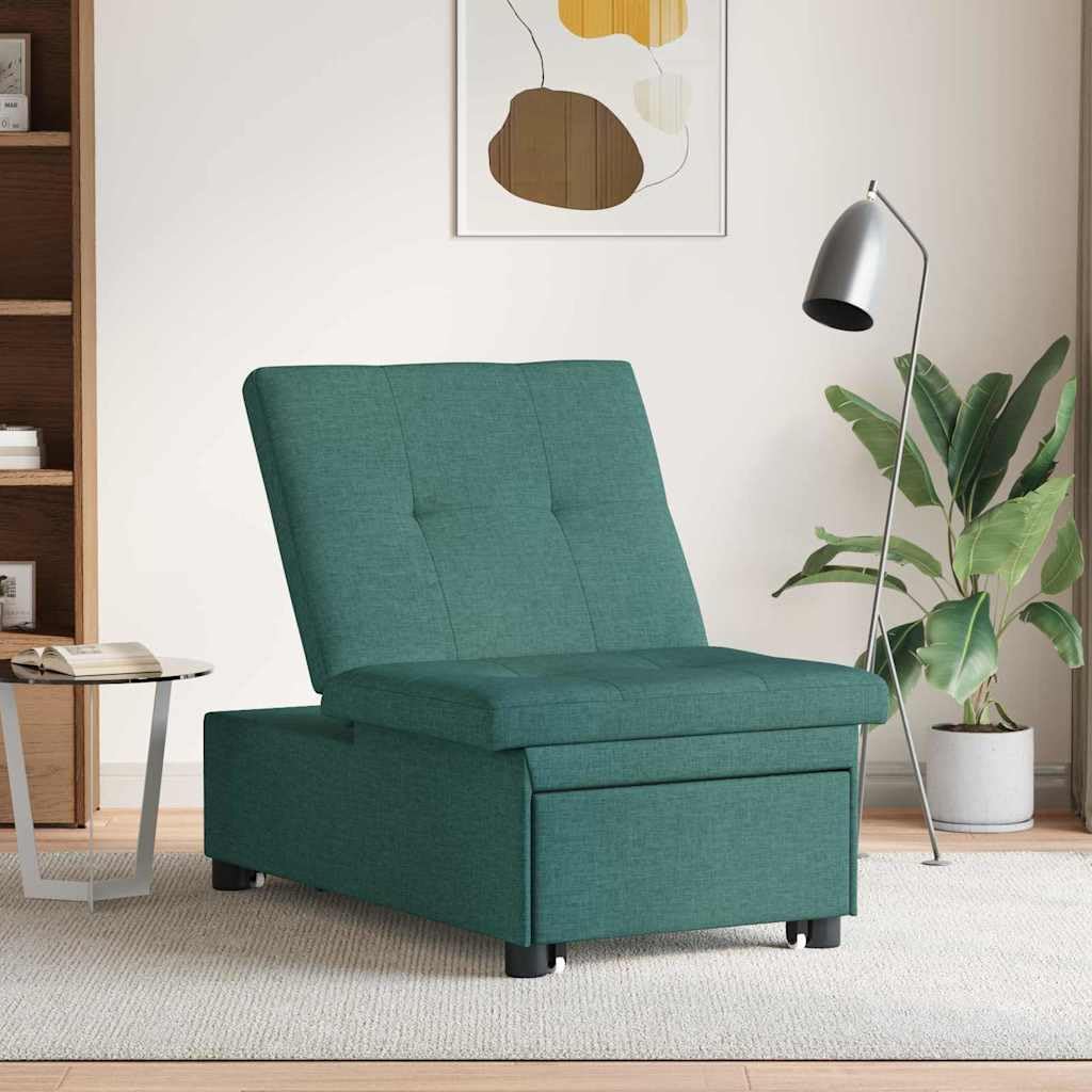 Canapé-lit extensible vert foncé 194 x 50 x 82 cm en tissu avec fonction couchage pour salon et chambre d'amis, design moderne, surface de couchage confortable, matériau robuste, polyvalent