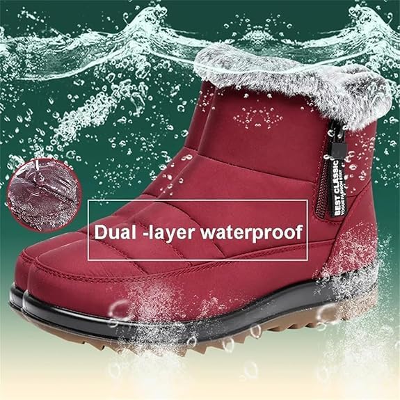 Fleece Lining Ankle Boots for Women,Winter Non-Slip Walking Snow Ankle Booties Waterproof Anti-slip Classic Fur Booties