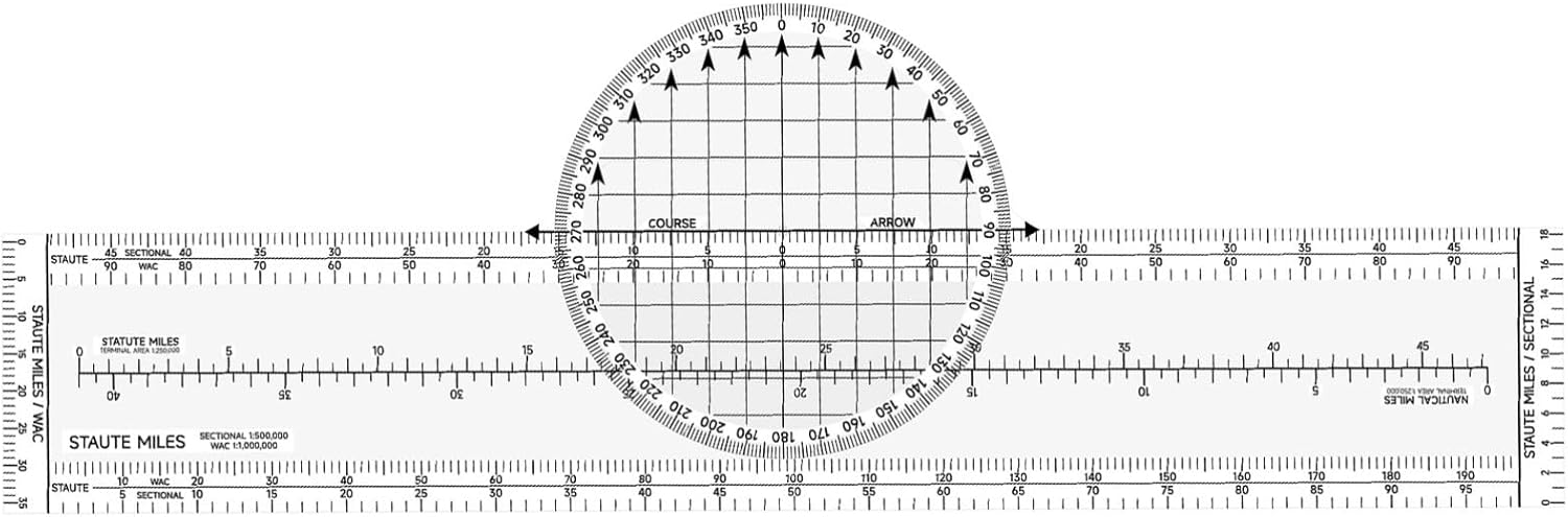 CRP-1 Aviation Plotter with Multiple Scales, 13.2 in, Precise Angle Lines, Flight Navigation Tool, Transparent Plastic