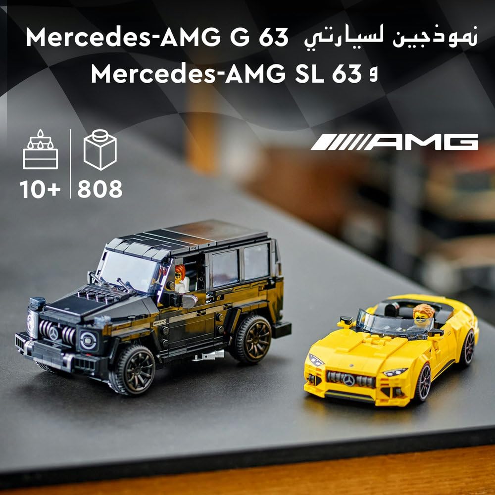 LEGO Speed Champions Mercedes-AMG G 63 i Mercedes-AMG SL 63 76924 | Model samochodu, zabawka dla 10-latka, prezent dla chłopców i dziewczynek, zestaw klocków dla dzieci, 808 elementów