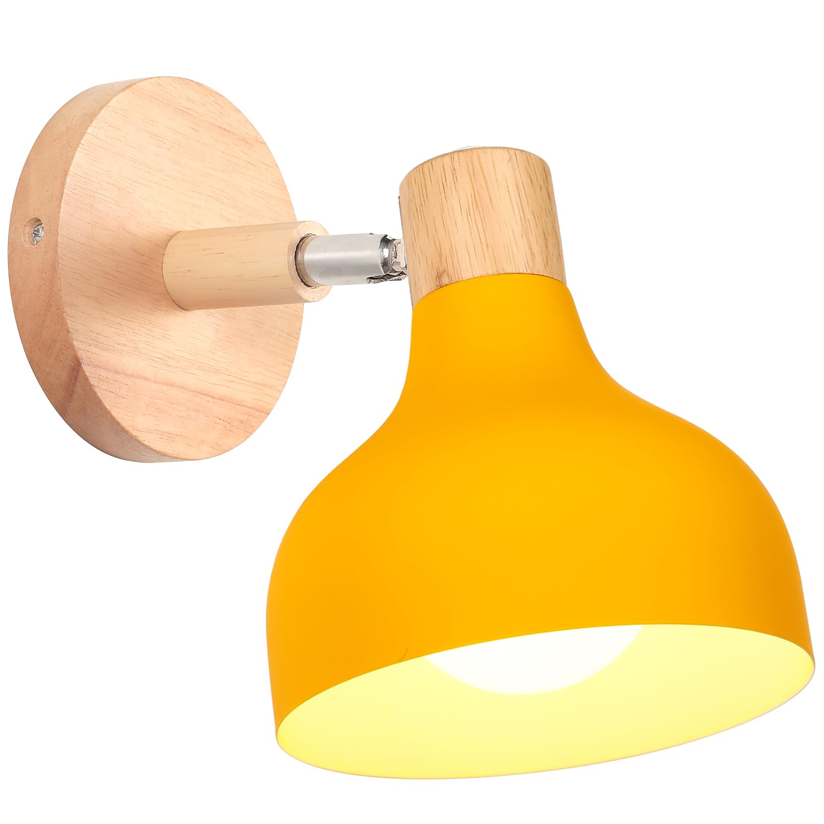 iDEGU Retro Interior Wall Light 15 cm Adjustable Wooden Metal E27 Industrial Spotlight LED Ceiling Light Vintage Wall Lighting for Living Room Bedroom Bathroom (Yellow)