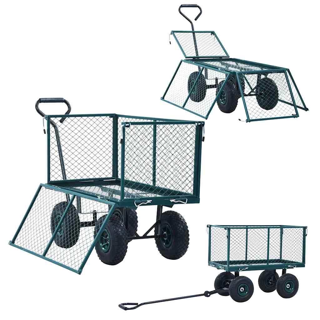 Gartenwagen Grün Stahl 350 kg Tragkraft 86x46,5x97 cm mit Schnellverschluss Seitenwänden und großen Luftreifen ideal für Garten Transport und Werkstatt