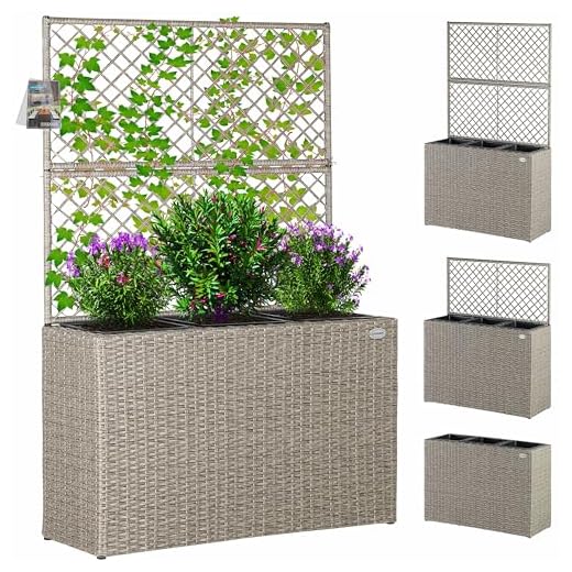 Casaria® Blumenkasten Rankgitter 3 Innentöpfe Polyrattangeflecht Rankhilfe Blumentopf Rattanoptik Pflanzkasten Creme