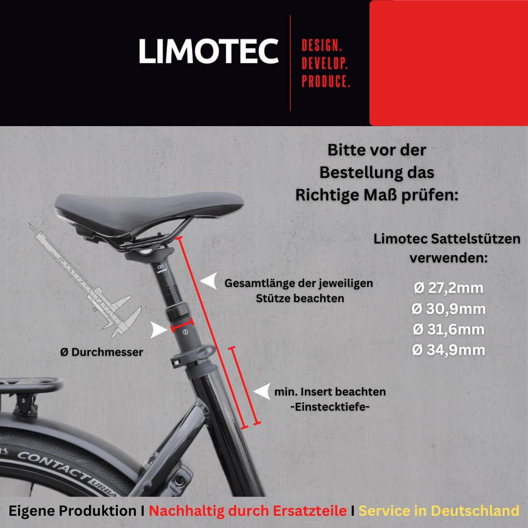 Limotec A1 Höhenverstellbare Vario Sattelstütze in 27,2/30.9/31.6/34.9Ø mit Hub 75/100/125/150/170/200mm aus Alu
