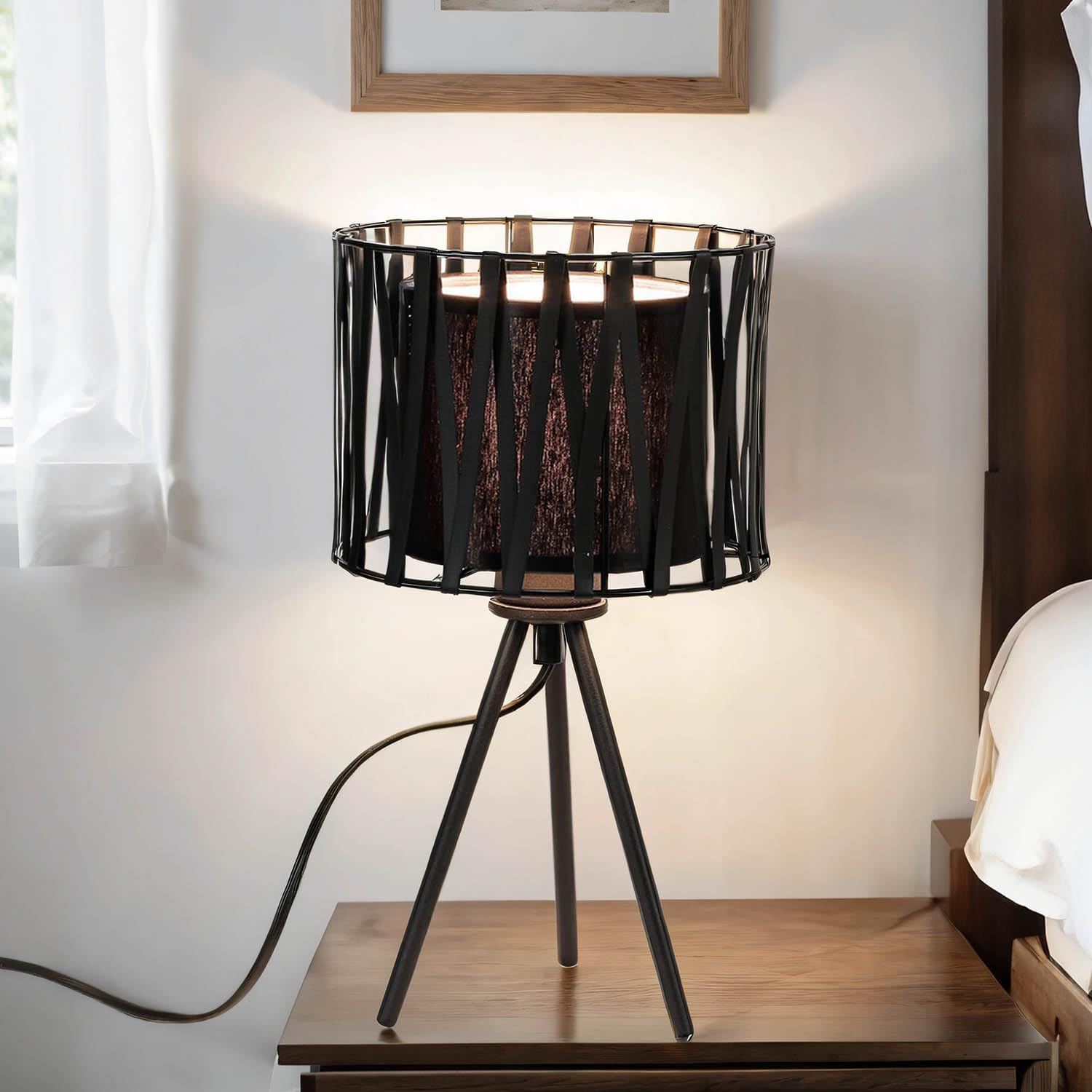 Lampa stołowa czarna oświetlenie, wysokość 35 cm, okrągła, stylowa lampa LUND nowoczesna Tripod, lampa stołowa