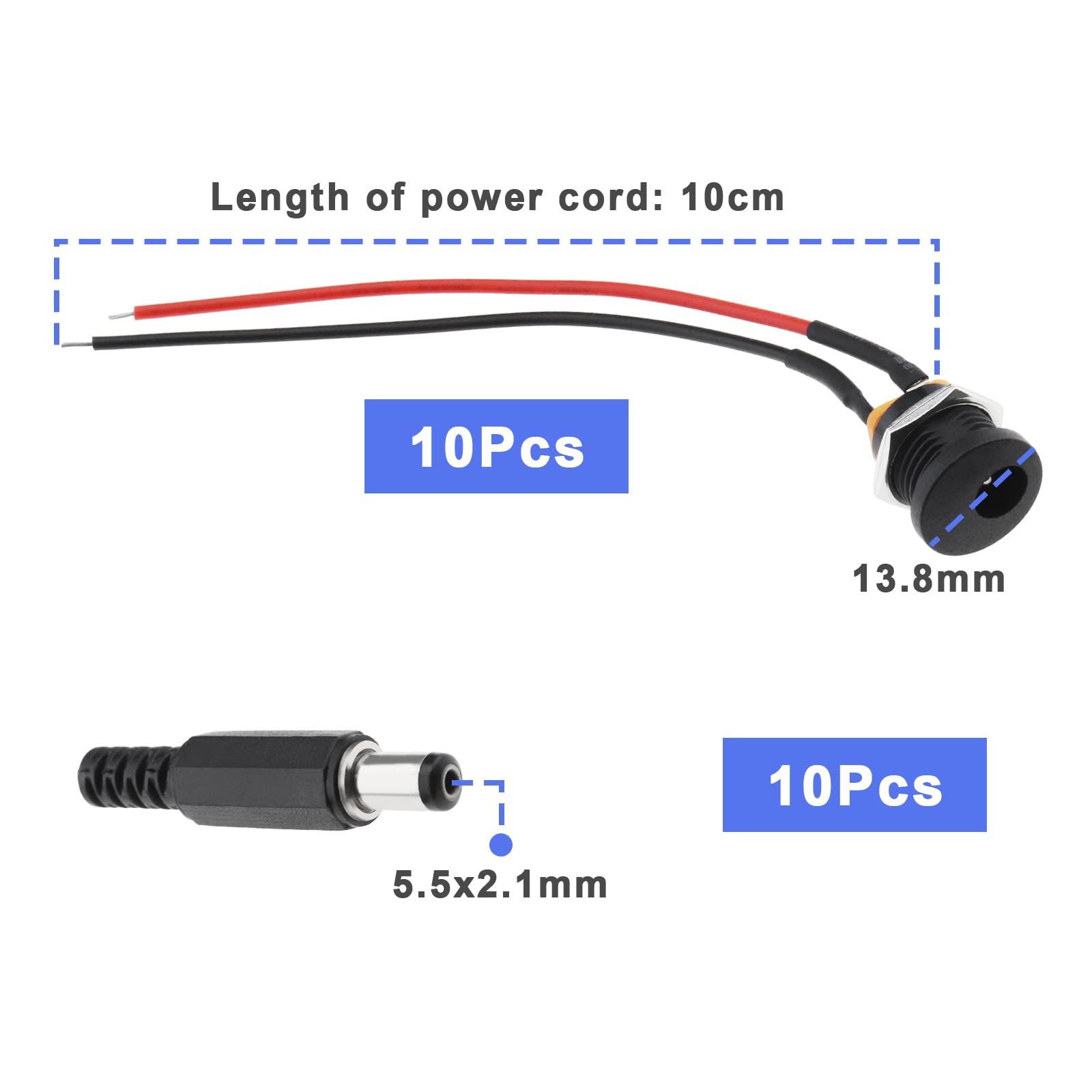 Lot De 5 Paires Prises DC 5.5x2.1 Mm Mâle/femelle - Pour Montage Sur Panneau, 12V 3A, Pour Audio, Appareils - 3