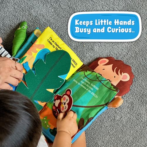 Image of Jungle Peek-A-Boo Cloth Book for Babies 6-18 Months | Soft Interactive Lift-the-Flap Toy | Sensory Crinkle Fabric Book | Early Learning Animal Activity Toy for Infants & Toddlers