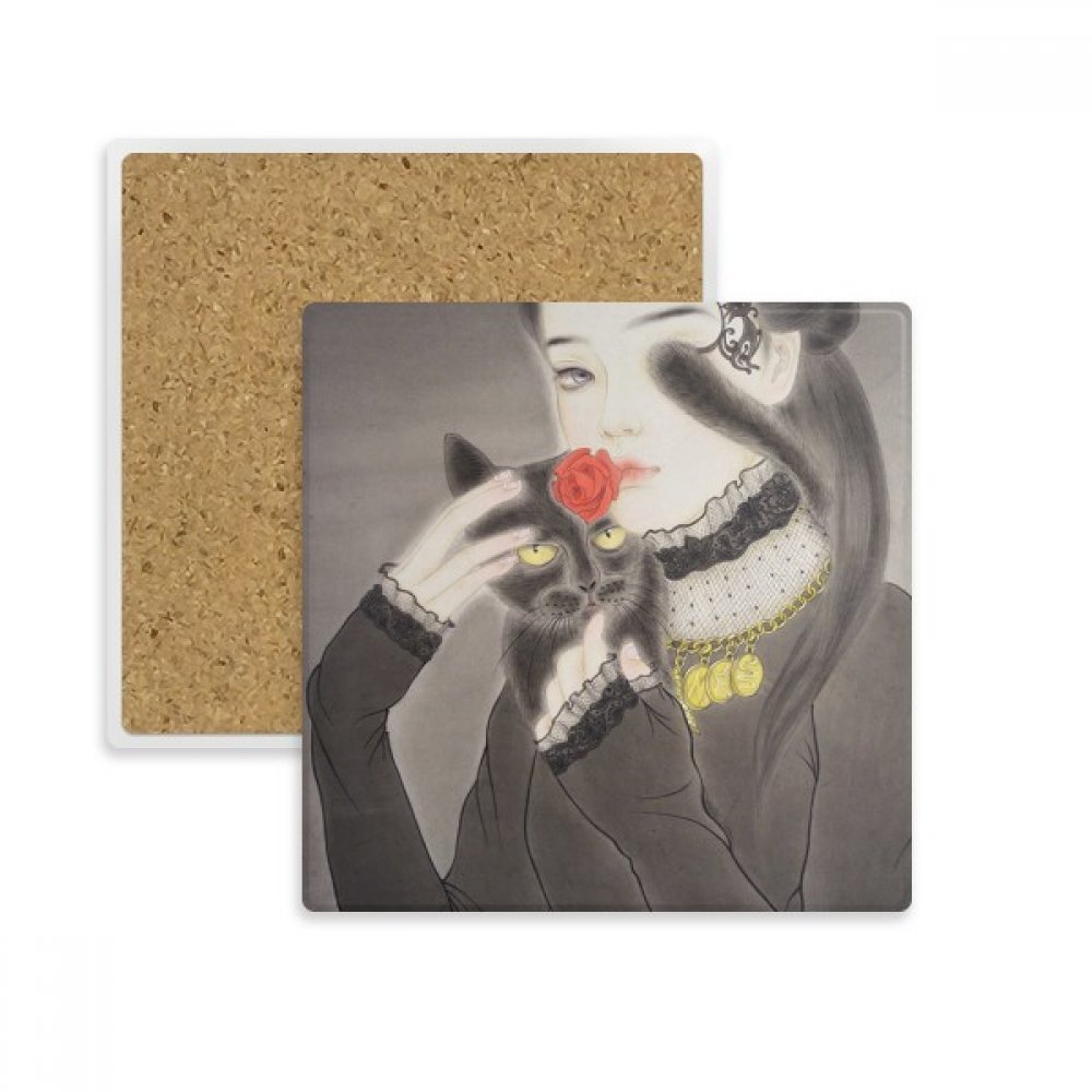 Coaster chat noir aquarelle pour sublimer vos pauses thé et café à la maison