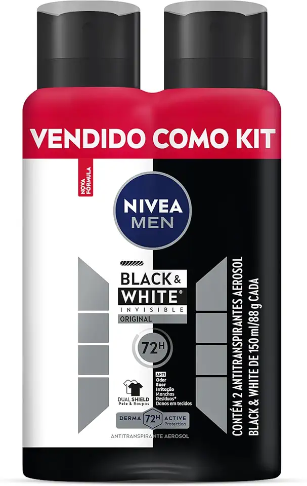 Kit NIVEA Desodorante Aerosol Men Black&White Invisible - 2 unidades