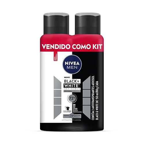 Kit NIVEA Desodorante Aerosol Men Black&White Invisible - 2 unidades Kit NIVEA Desodorante Aerosol Men Black&White Invisible - 2 unidades