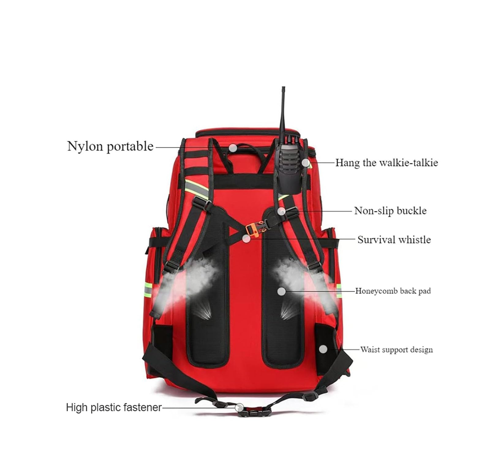 Sac à Dos Professionnel de Premiers Secours Vide,Sac à dos d'urgence pour médecins, pour la maison, la voiture, les infirmières en voyage, le camping, le camion, la randonnée, etc(Red,Large)