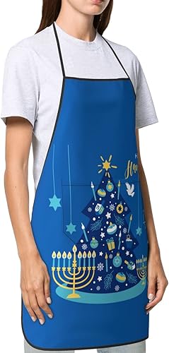 Miniatura 4 de Hanukkah - Delantal de cocina con bolsillos, delantales impermeables para uñas, barbacoa, Pubnico de jardinería, chef, regalos para mujeres y