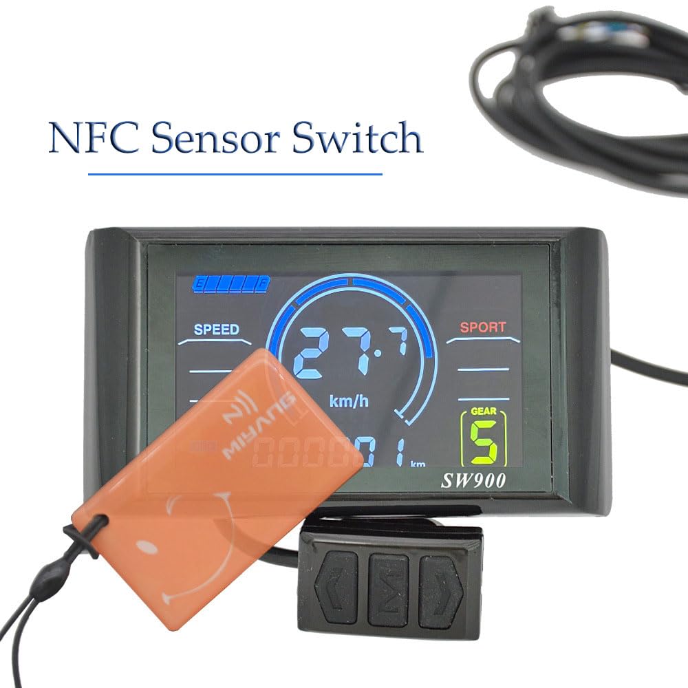 BTER Elektrische Fietsdisplay, Multifunctionele SW900 36V 48V Universele Upgrade EBike LCD-display met 5-pins SM Waterdichte Aansluiting, Duurzame Elektrische Fiets LCD-displaymeter