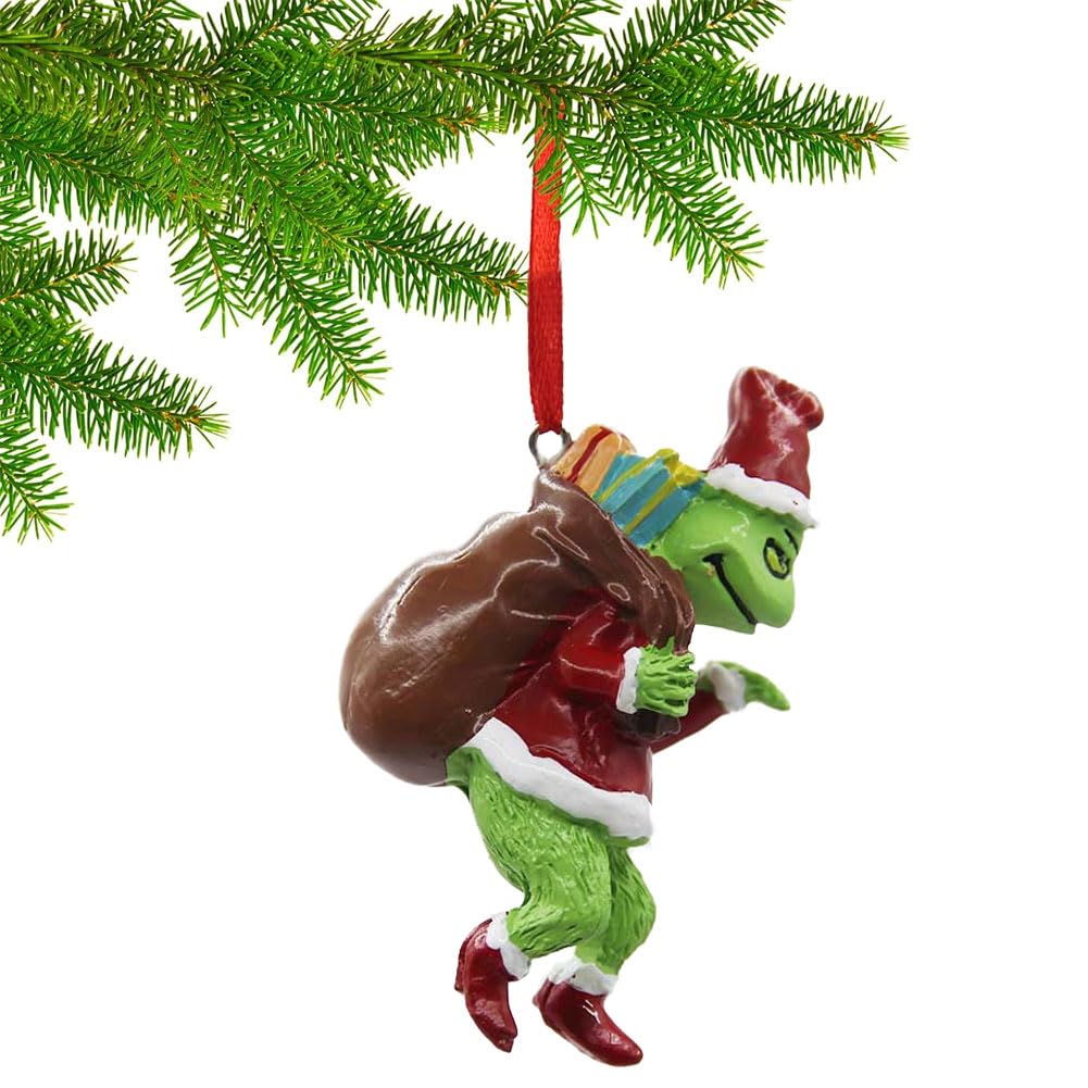 TRNOLPX Grinch Colgante Ornamento, Adorno Colgante de Resina Natural 2D, Divertida Decoración de Navidad, para Arbol Navidad, Hogar, Fiesta de Vacaciones