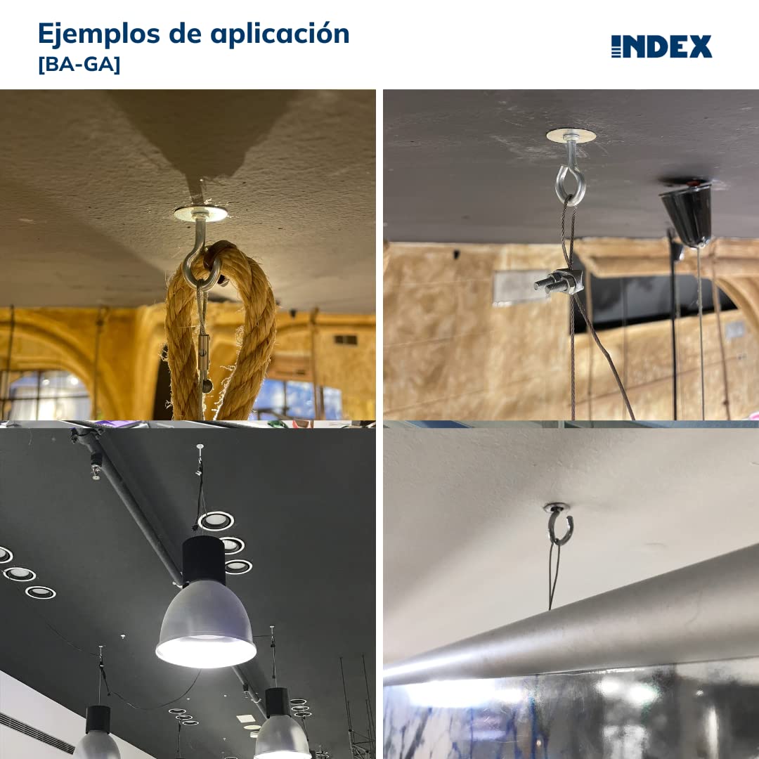 INDEX Fixing Systems BA-GA - Pack de 50 basculantes por gravedad para la fijación de elementos ligeros en falsos techos GRAVITEX, de gancho (recubrimiento cincado, M4, diámetro de 12 mm)