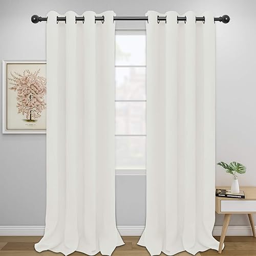 Easy-Going Blackout Curtains for Bedroom, Solid Thermal Insulated Grommet and Noise Reduction Window Drapes, Room Darkening Curtains for Living Room, 2 Panels 60% Shading(52x96 in, Ivory)
