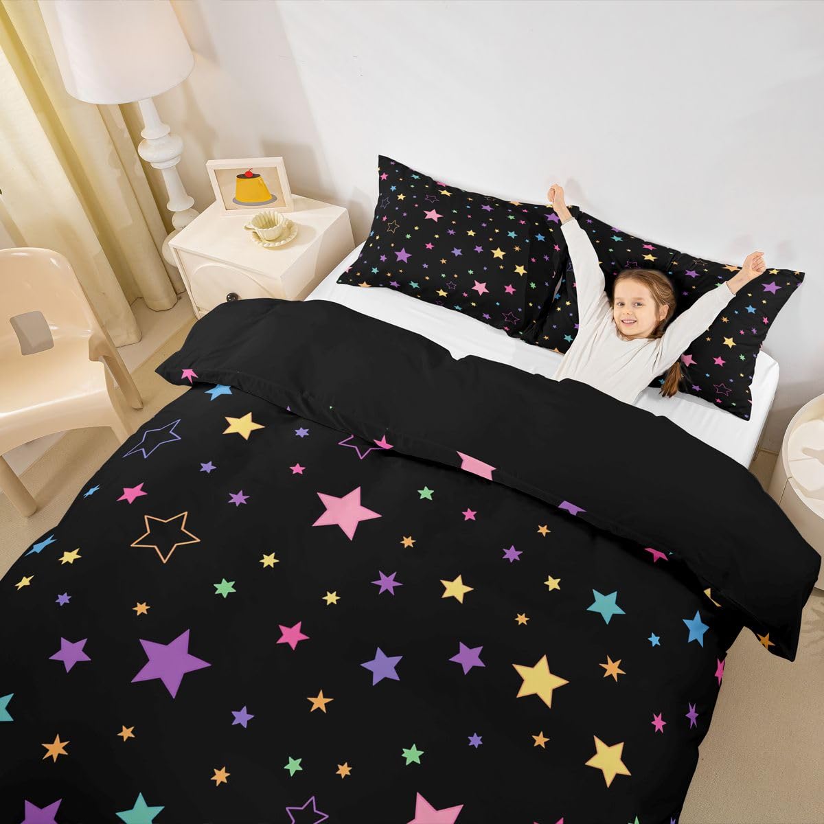 Homewish Cartoon Stars podwójna poszewka na kołdrę kolorowy zestaw pościeli dla dzieci nastolatków dorosłych urocza geometryczna poszewka na kołdrę gwiaździste niebo nadruk zestawy łóżek