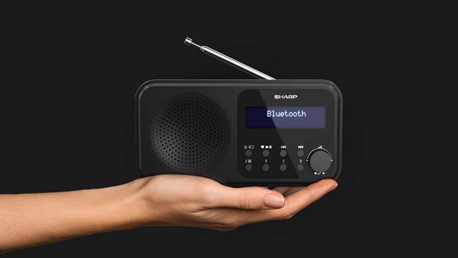 SHARP DR-P420(BK) Tokyo Portable Digital Radio - Bluetooth 5.0, DAB+/FM, Compact, USB-/Battery Operated, Dual Alarm, 40 Memory Slots, 3.5mm Headphone Jack - Midnight Black