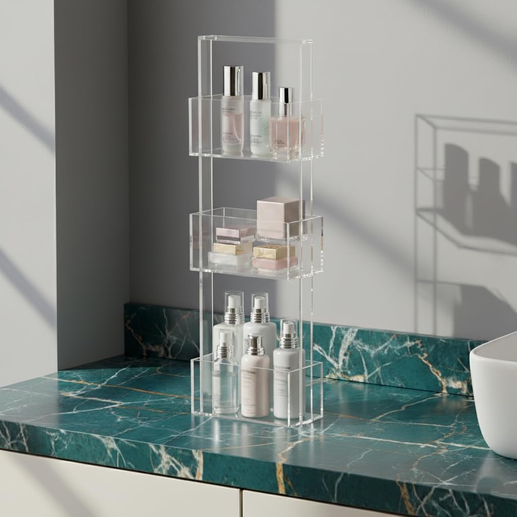 ONELUX 3-Tier Shower Organizer Stand Acrylic Standing Shower Caddy Bathroom Corner Shower Caddy 8206