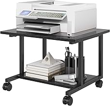 Livofloral Under Desk Printer Stand, 20.5 x 15.7 Inches Cart With Wheels, 2 Tier Mobile Table for Home Office, Large Stand With Storage for Mini Fridge, Black