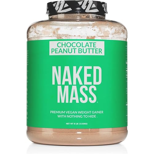 NAKED Vegan Mass - Chocolate Peanut Butter - 1,290 Calories, Nothing Artificial, All Natural Chocolate PB Weight Gainer Protein Powder, Non-GMO, Soy & Gluten Free - 8LB Bulk - 11 Servings