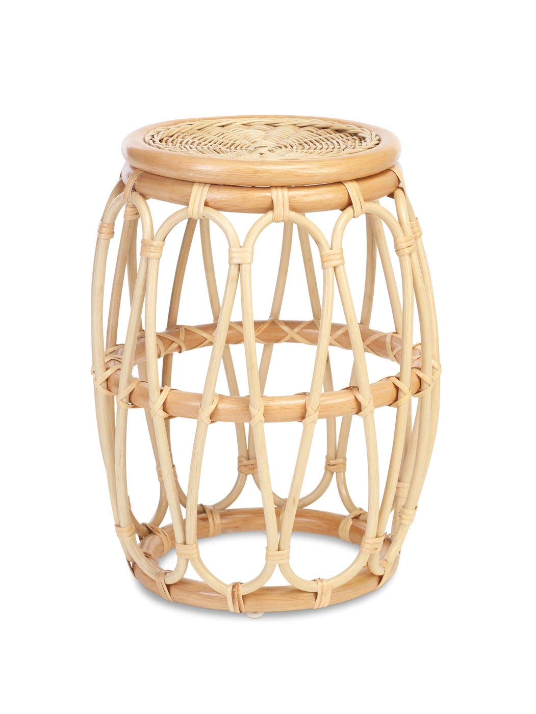 Desser Beijing Rattan Side Table – Circular Wicker Top Lamp Table with Natural Cane Pole Design – Luxury Indoor Conservatory or Living Room Furniture – H45cm x 36cm Diameter