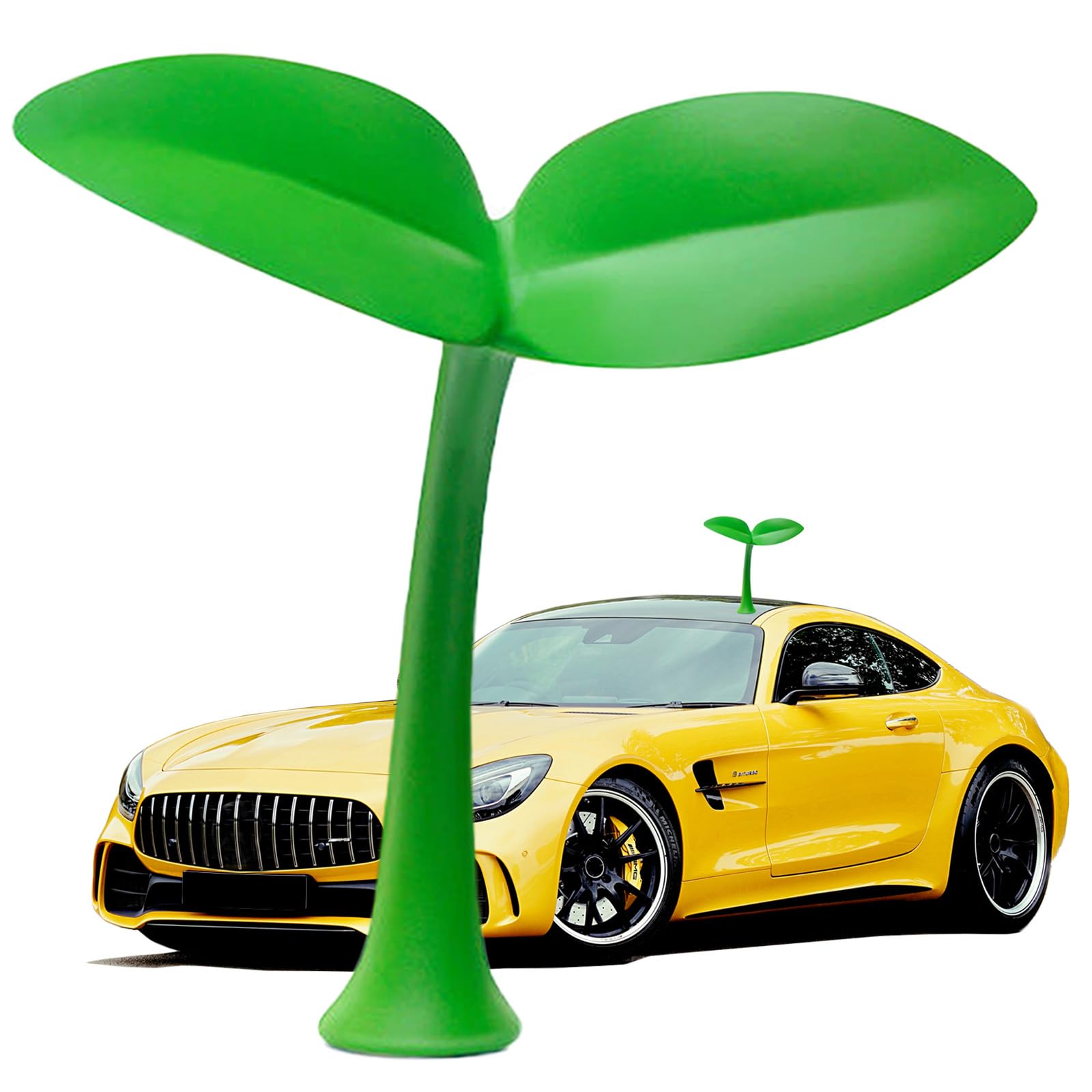 Car Sprout Topper 3D Cute Car Sticker Decal，Waterproof Moving Grass Bean Sprout Green Leaf Dances in Wind, Spot Your Car, Also for Mailbox,Garden,